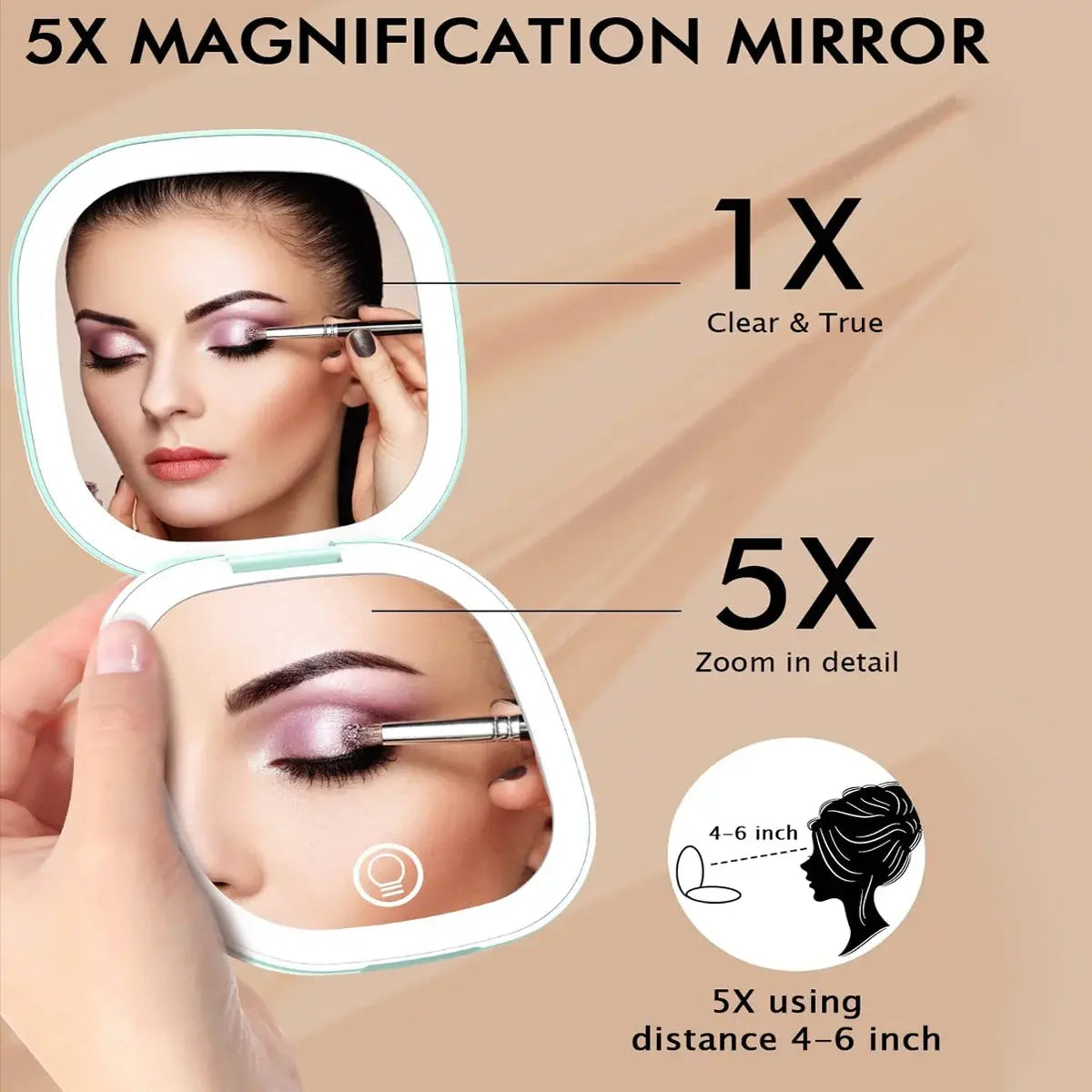 Illuminated Dimmable Travel Mirror