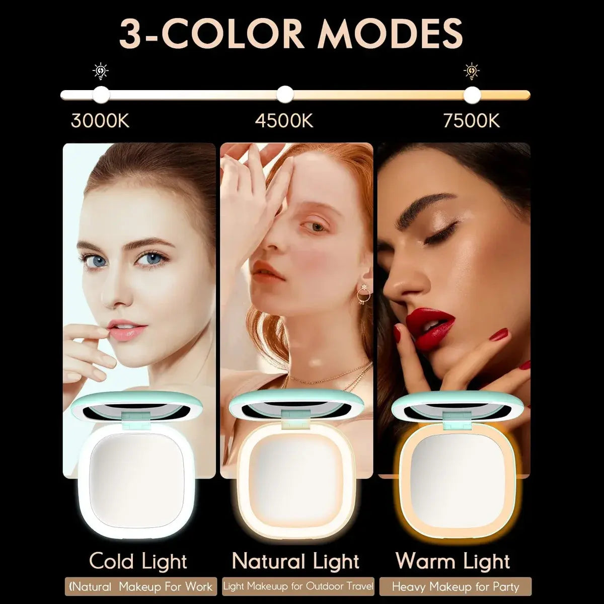 Illuminated Dimmable Travel Mirror